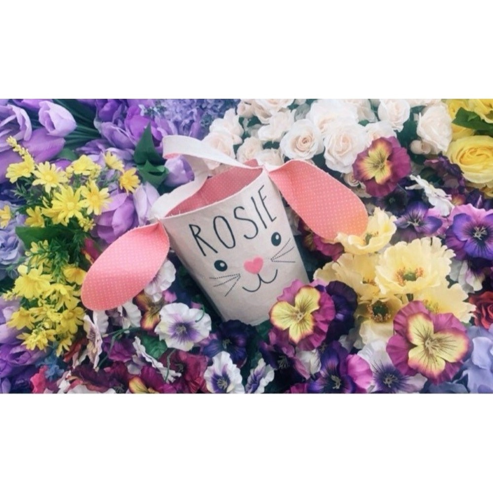Personalized Customizable Canvas Easter Basket Bucket Bag Springtime‎ Egg Hunt